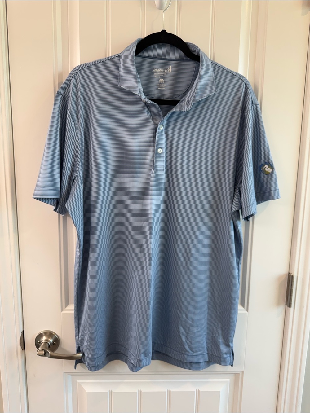 Johnnie-O Men’s Performance Polo Golf Classic Size L Blue White Striped UPF 50